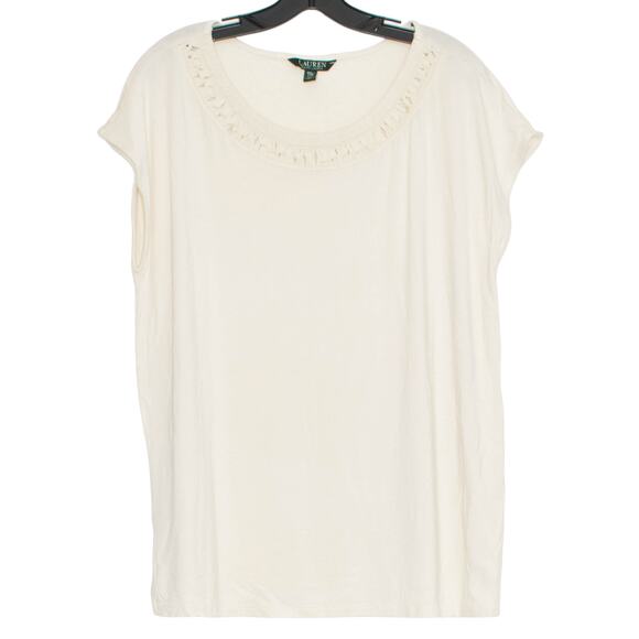 Lauren Ralph Lauren Womens Top Coquette Feminine Boho Minimalist Girly Cream XXL - Picture 1 of 4